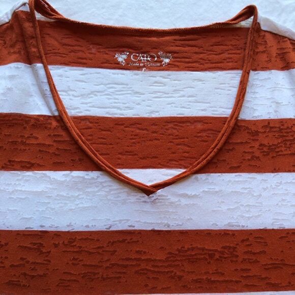 Cato V neck short sleeve Tee Large burnt orange and white Excellent condition - Picture 3 of 7